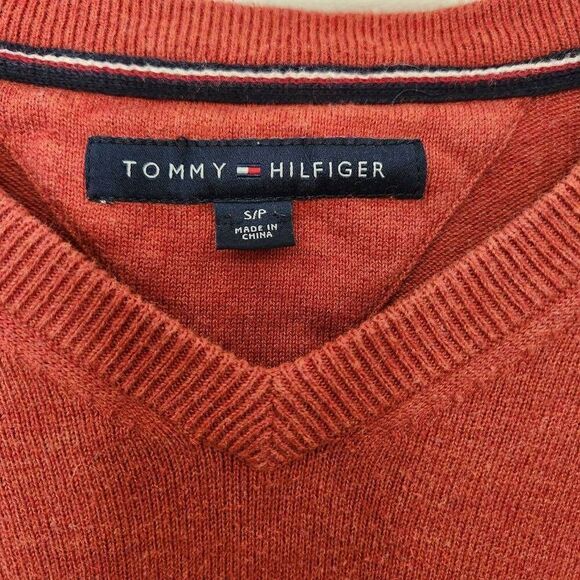 Tommy Hilfiger v neck sweater burnt orange cotton Small - Picture 4 of 5
